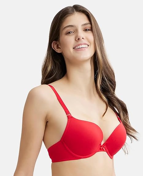 Jockey Women’s Cotton Lightly Padded Wired Modern Plunge Push-Up Bra